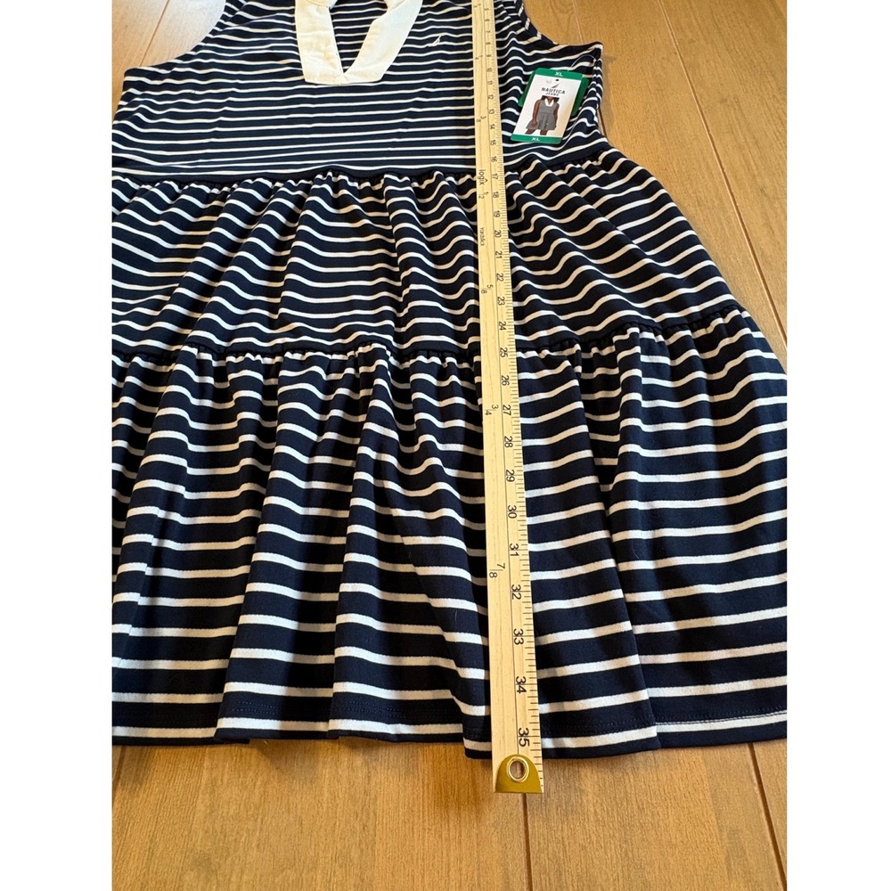 Nautica Jeans Polo Dress XL Navy White Striped Sleeveless Tiered 1844377 - Picture 10 of 11